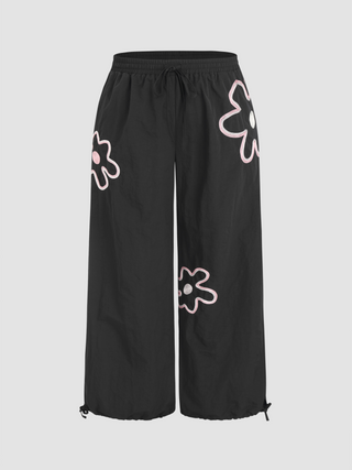 Mid Waist Floral Pocket Jogger Trousers Curve & Plus