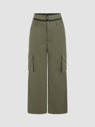 Mid Waist Solid Pocket Cargo Pants