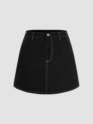 Mid Waist Solid Denim Mini Skirt Curve & Plus