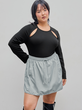 Round Neckline Cut Out Solid Bodysuit Curve & Plus