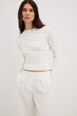 High Neck Solid Long Sleeve Top