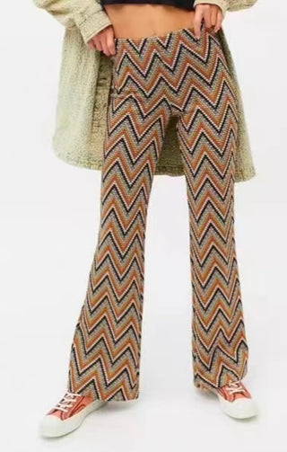 Mid Waist All Over Print Flared Trousers