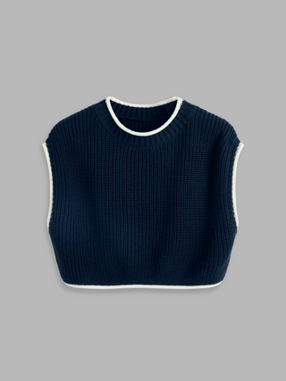 Round Neckline Contrasting Binding Knitted Crop Vest