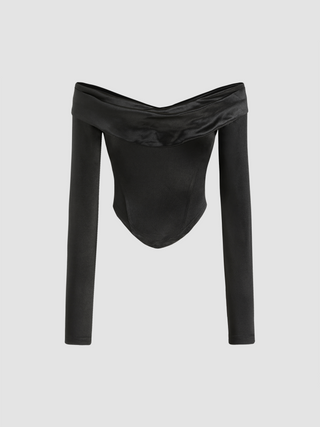 Off-shoulder Zipper Long Sleeve Blouse