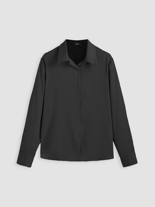 Satin Collar Solid Button Long Sleeve Shirt