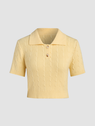 Polo Button Knitted Short Sleeve Crop Top