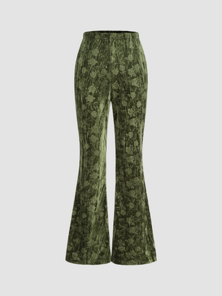 Mid Waist Floral Pocket Flared Trousers