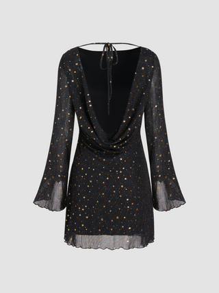 Sequin Round Neck Star Tie Back Mini Dress