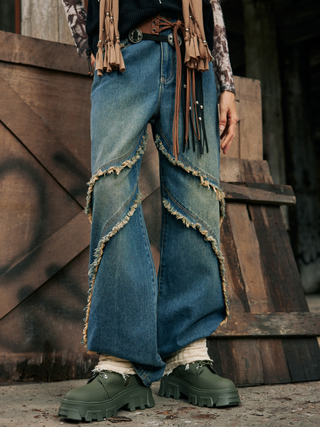 Middle Waist Ripped Baggy Wide Leg Jeans