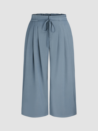 Middle Waist Pleated Drawstring Wide Leg Trousers Curve & Plus