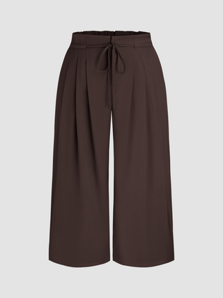 Middle Waist Pleated Drawstring Wide Leg Trousers Curve & Plus