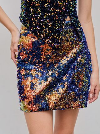 Sequin High Waist Ombre Zipper Mini Skirt