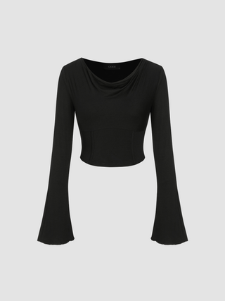 Round Neck Solid Long Sleeve Top
