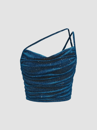 Sequin Asymmetrical Neck Tank Top