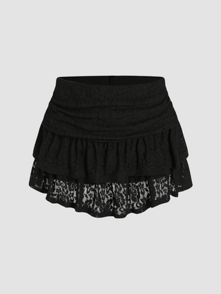 Ruched Floral Lace Knit Skort Curve & Plus
