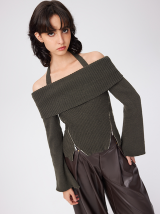 Knit Zipper Halter Sweater