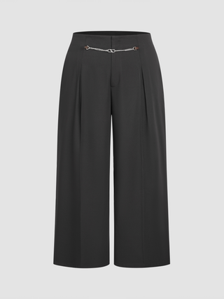 Mid Waist Wide Leg Trousers With Chain Curve & Plus