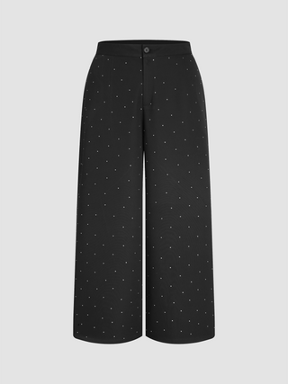 Mid Waist Pocket Button Rhinestone Straight Leg Trousers Curve & Plus