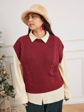 Knit Round Neckline Vest Curve & Plus