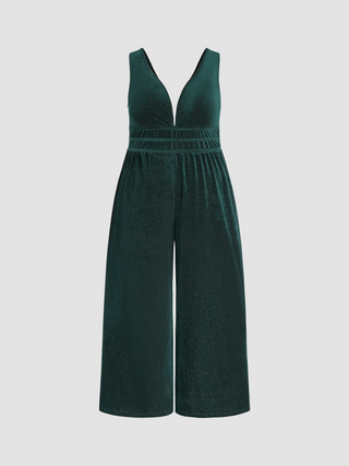 Velvet V-neck Backless Jumpsuit Curve & Plus
