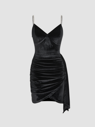 Velvet V-neck Corset Chain Mini Dress