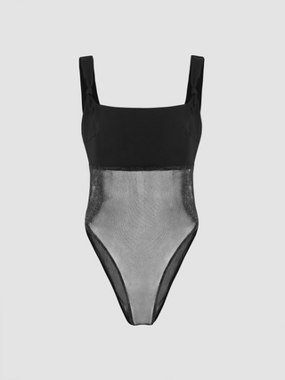Satin Mesh Patchy Glitter Bodysuit