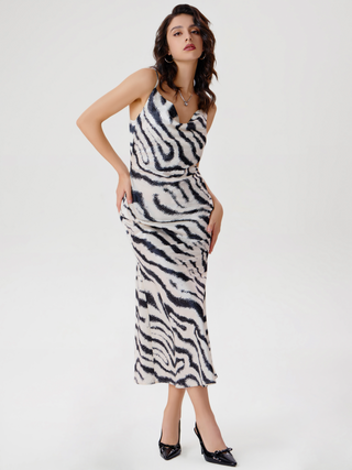 Satin Zebra Stripe Maxi Dress