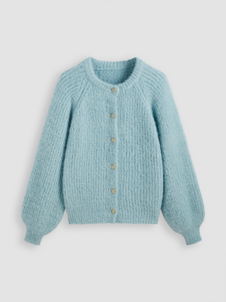 Knit Fabric Round Neck Button Cardigan