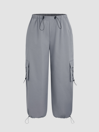 Middle Waist Solid Pocket Drawstring Cargo Pants Curve & Plus