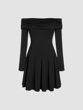 Off-shoulder Solid Ruffle Mini Dress