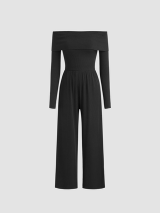 Off-shoulder Solid Wide Leg Jumpsuit