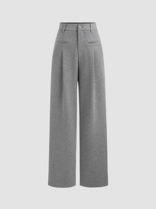 High Waist Solid Button Straight Leg Trousers