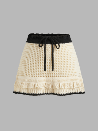 Mid Rise Contrasting Binding Knitted Mini Skort