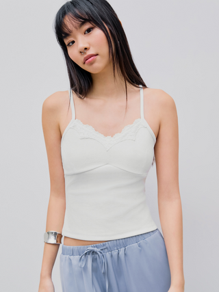 Rib V-neck Lace Cami Top