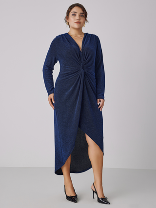 Metallic V-neck Solid Maxi Dresses Curve & Plus