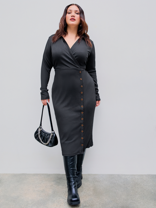 Ribbed Polo Button Midi Dress Curve & Plus