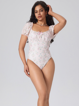 Shaping Floral Hollow Out One Piece Swimsuit