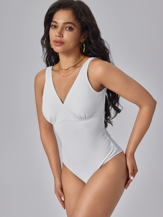 Shaping V-neck Solid Backless One Piece Swimsuit