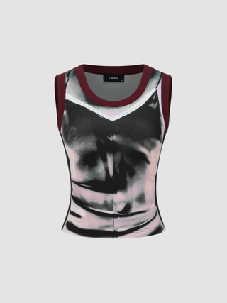Round Neckline Abstract Graphic Contrasting Binding Tank Top