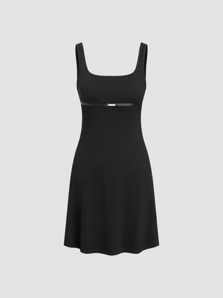 Scoop Neckline Solid Metal Detail Mini Dress