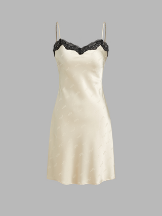 Satin Contrasting Lace Mini Dress