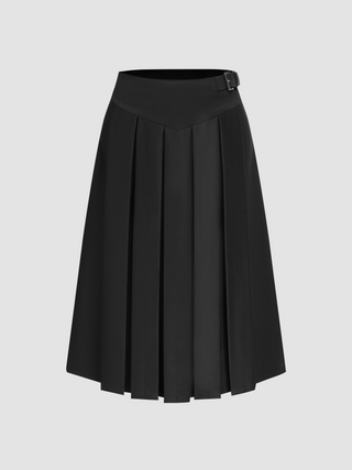 Mid Rise Pleated Zipper Buckle Maxi Skirt Curve & Plus