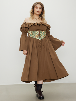 Off-shoulder Floral Lace Up Maxi Dress Curve & Plus