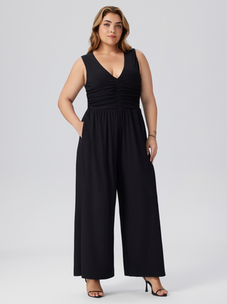 Rib Cut Out Ruched Jumpsuit Curve & Plus
