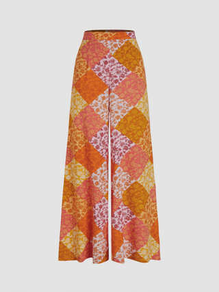 Mid Rise Colorblock Wide Leg Trousers