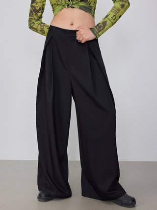 Mid Rise Pocket Solid Wide Leg Trousers