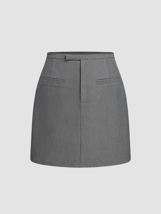 Mid Rise Split Pocket Solid Mini Skirt