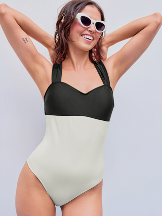 Shaping Two Tone One Piece Swimsuit