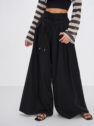 Linen-blend High Rise Pleated Wide Leg Trousers