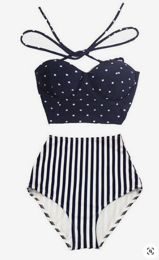 Shaping Halter Striped Polka Dot Underwire Cheeky Bikini Swimsuit Curve & Plus